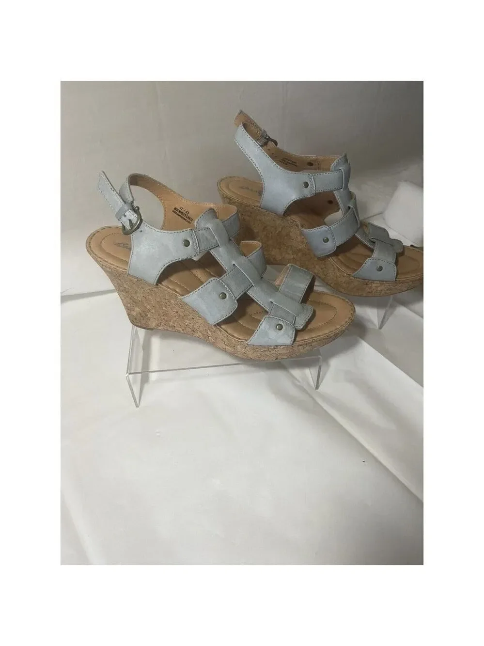 Born Crown Leather Cork Wedge Boho Buckle Sandal blue Women’s Size 11